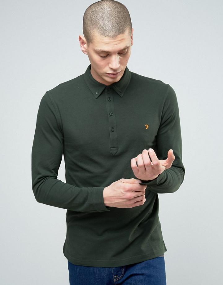 Farah Lester Logo Long Sleeve Polo Shirt - Green