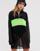 The Ragged Priest T-shirt Dress In Sheer Mesh With Neon Panel - Black