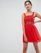 Asos Lace & Dobby Mix Skater Mini Dress - Red