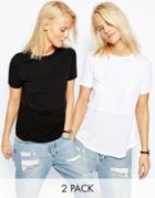 Asos Contrast Ribbed Panel T-shirt 2 Pack - Black