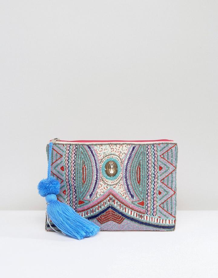 America & Beyond Heavy Embellished Clutch Bag - Pink