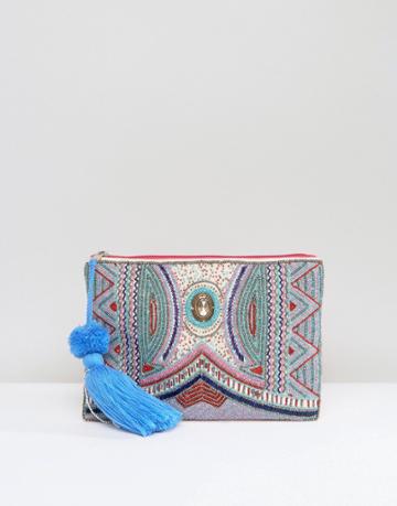 America & Beyond Heavy Embellished Clutch Bag - Pink