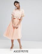 Asos Petite Embellished Crop Top Tulle Midi Dress - Pink