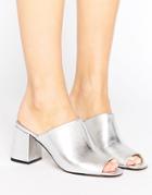 London Rebel Kitten Heel Mule - Silver