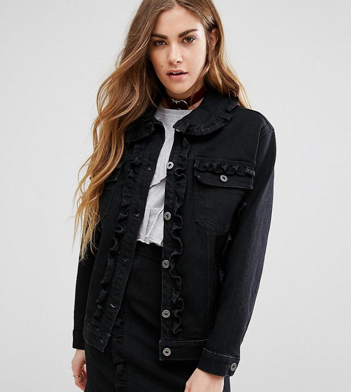 Reclaimed Vintage Inspired Denim Jacket With Frill Detail Co-ord - Black