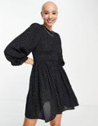 Miss Selfridge Shirred Mini Dress In Multi-colored Pindot-black