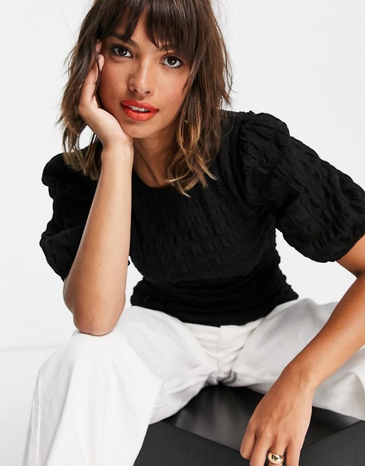 In Wear Vanya Ruched Shirred Puff Sleeve Top In Black