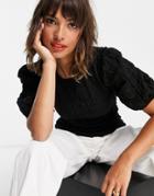 In Wear Vanya Ruched Shirred Puff Sleeve Top In Black