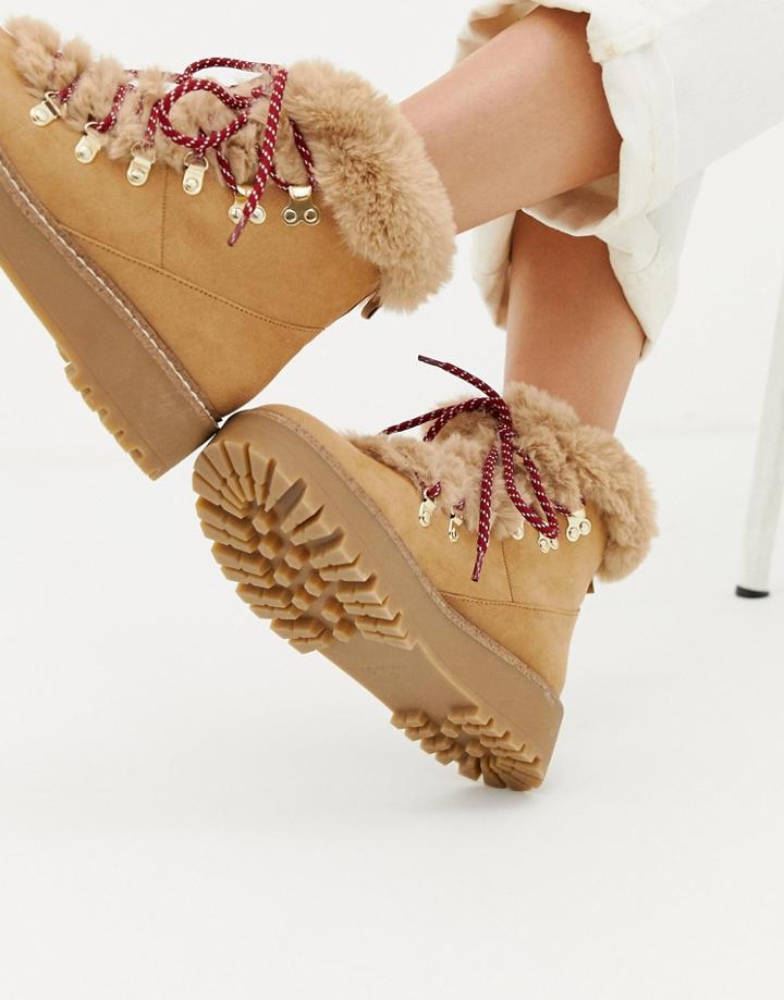 Stradivarius Faux Fur Lined Hiker Boot - Beige