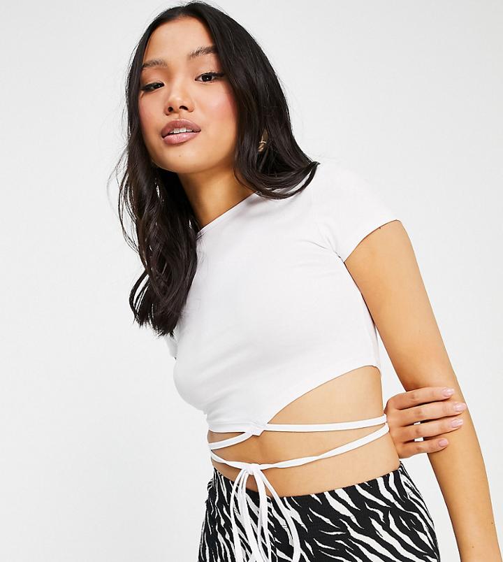 Asos Design Petite Short Sleeve T-shirt With Multi Ties In White