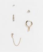Topshop Pack Of 5 Crystal And Chain Single Earrings In Gold