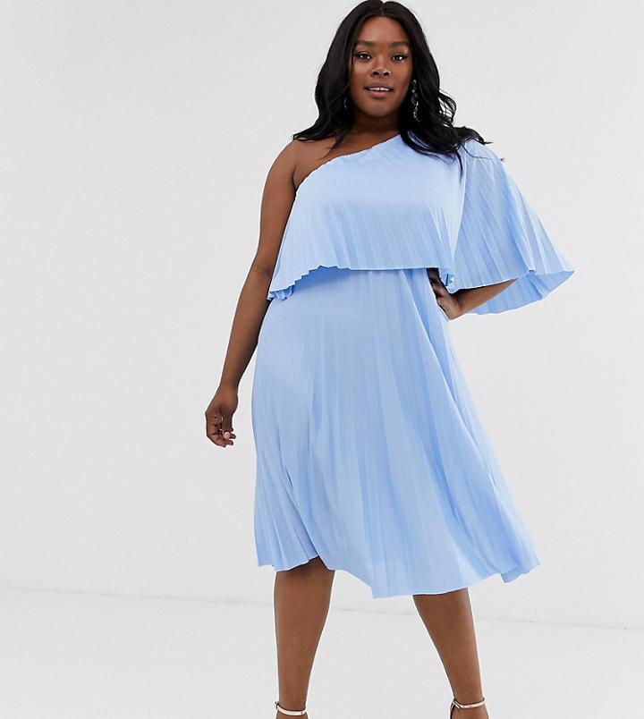 Asos Design Curve Twist Detail Pleated Kimono Midi Dress-blue