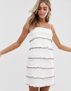 Wild Honey Cami Mini Dress With Rainbow Trim - White