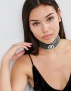 Asos Brooch Wide Velvet Choker Necklace - Green