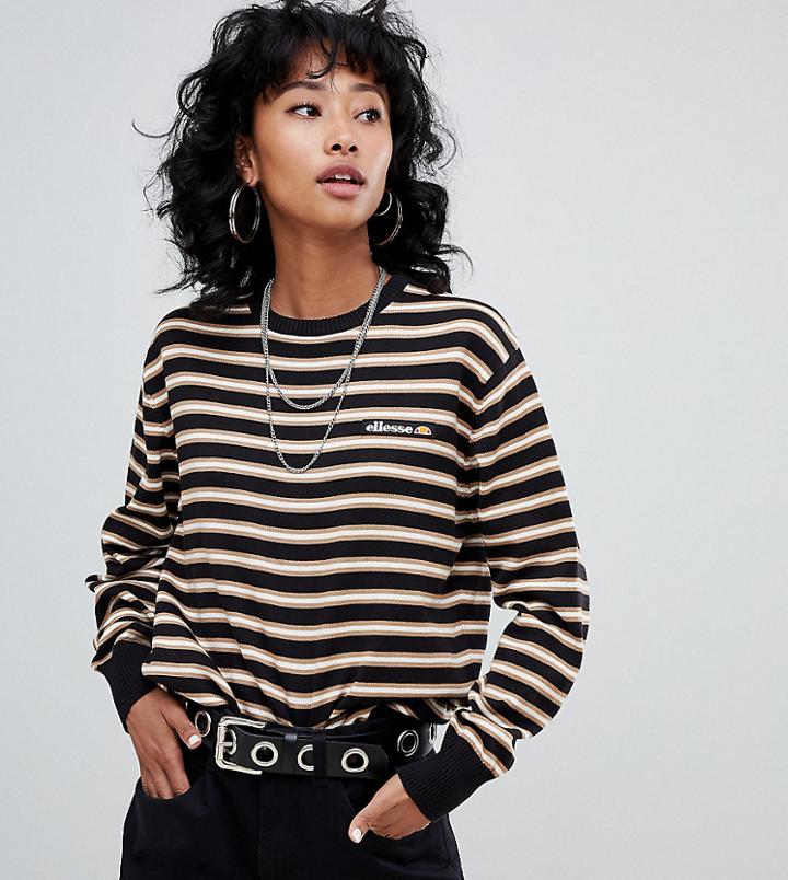 Ellesse Knitted Sweater With Embroidered Chest Logo In Contrast Stripe - Black