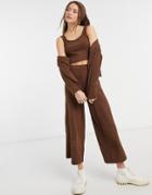 Monki Calah Fluffy Knitted Wide Leg Pants In Brown 4 Piece Set