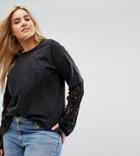 Asos Curve T-shirt With Double Layer Lace Sleeve - Black