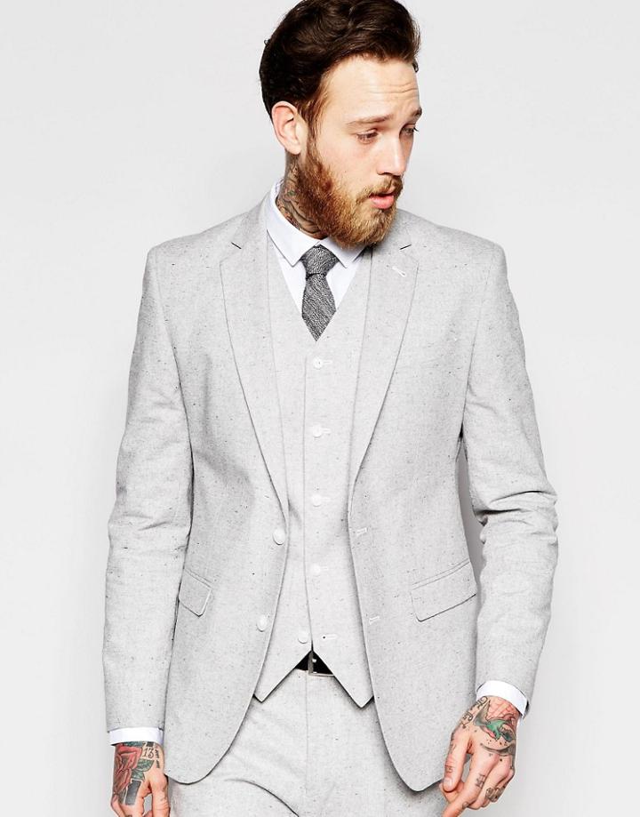 Asos Slim Suit Jacket In Gray Nepp Fabric - Gray