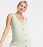 Asos Design Maternity Nursing Button Down Tank In Light Sage Green