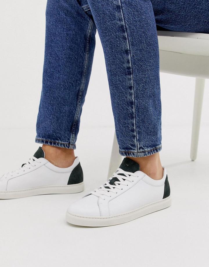 Selected Homme Leather Sneaker With Contrast Suede Heel In Green