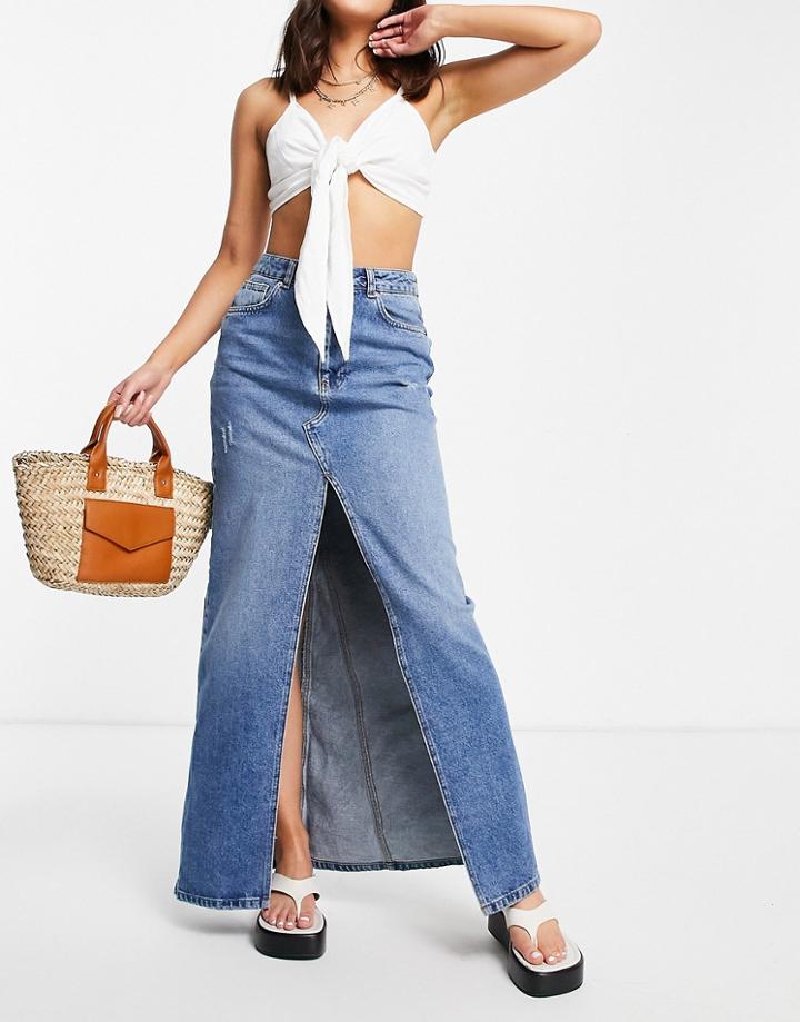 Na-kd Split Front Denim Skirt In Blue-blues