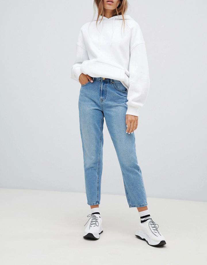Only High Waist Distressed Mom Jean - Blue