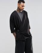 Asos Oversized 3/4 Sleeve T-shirt With Kimono Strap - Black