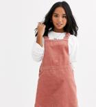 New Look Petite Denim Pinny Dress In Pink-black