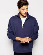 Adpt Zip Neck Sweatshirt With Dropped Shoulder - Mood Indigo