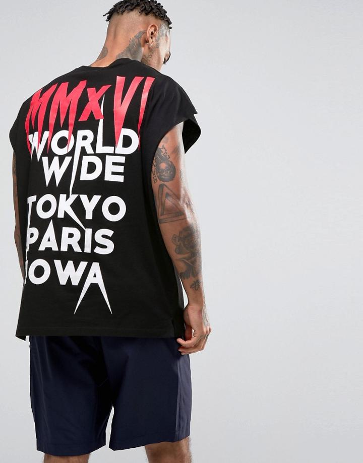 Asos Super Oversized Longline T-shirt With World Tour Back Print - Bla