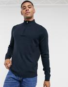 Threadbare Soft Touch 1/4 Zip Sweater In Navy