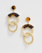 Asos Design Earrings In Rattan And Tortoiseshell Design In Gold - Brown