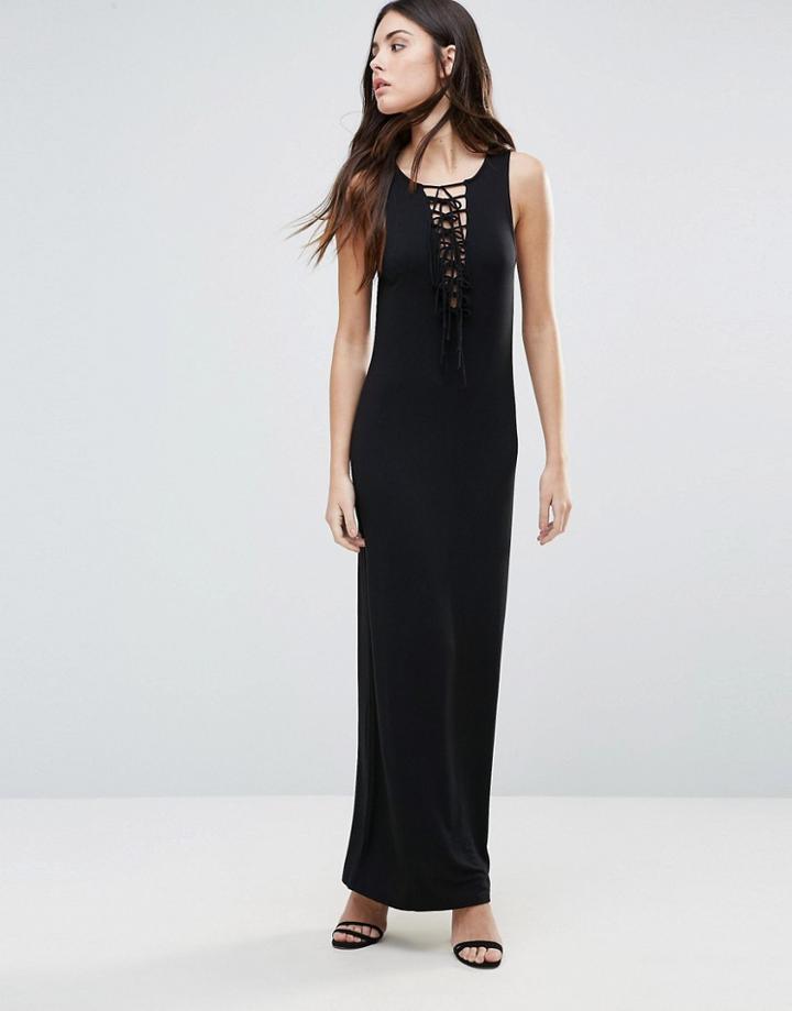 First & I Lace Up Front Maxi Dress - Black