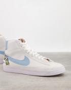 Nike Blazer Mid 77 Move To Zero Sneakers In White And Blue With Floral Embroidery-blues
