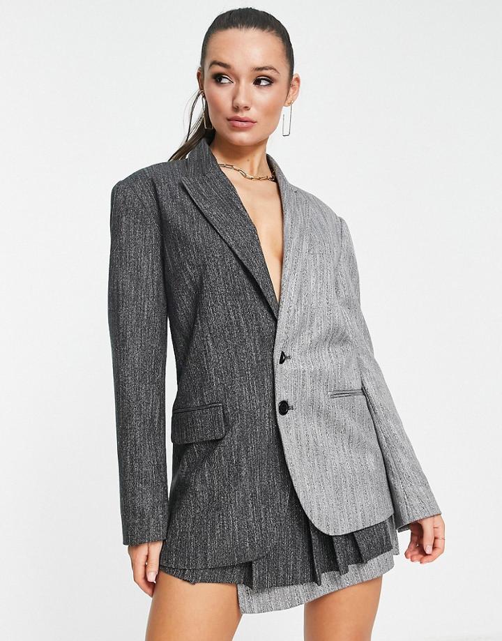 Topshop Half And Half Blazer In Gray