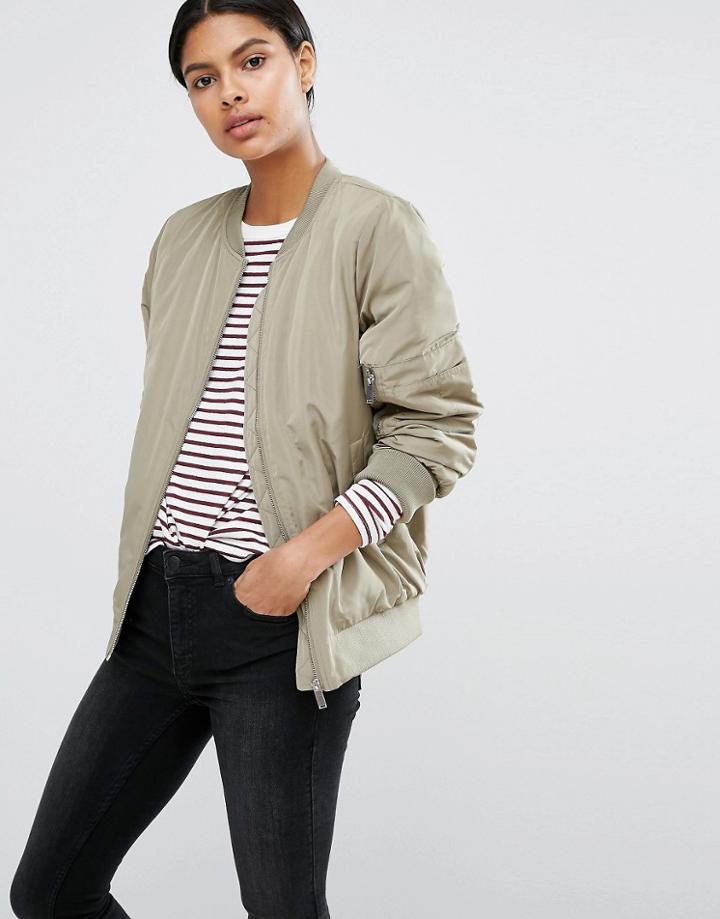 Vila Zip Detail Bomber Jacket - Green
