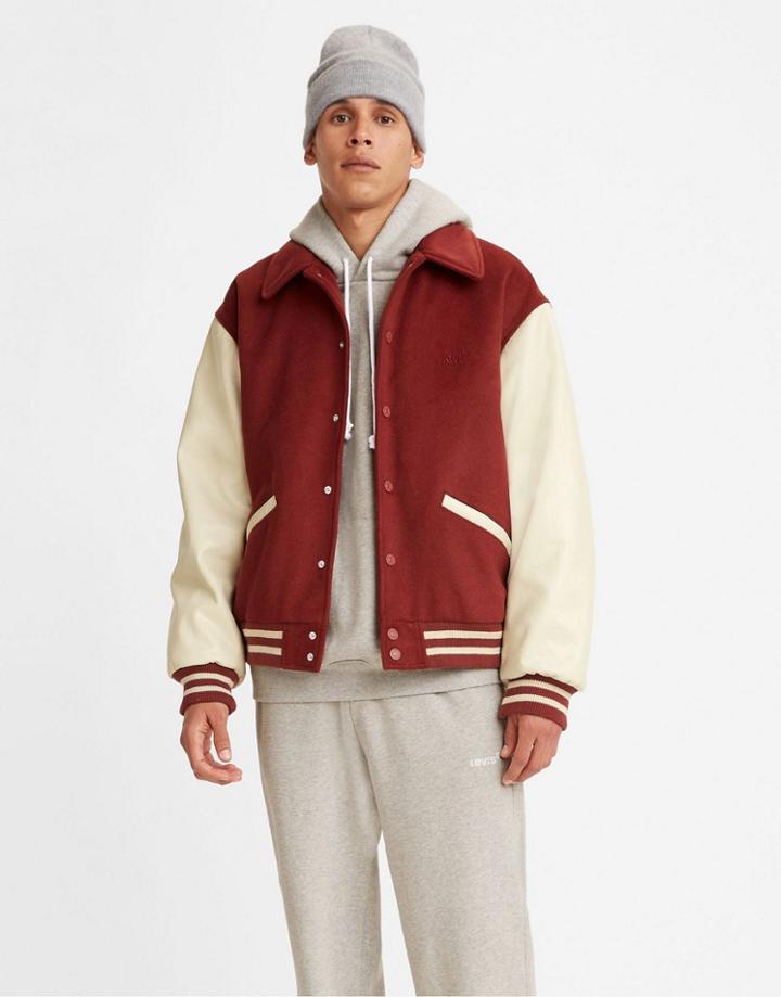 Levi's Varsity Jacket With Collar In Red/cream Color Block