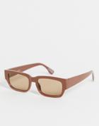 Asos Design Narrow Square Sunglasses In Light Brown