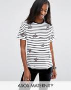 Asos Maternity T-shirt With Star Badges And Stripe - Multi