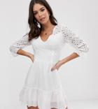 Parisian Tall Wrap Front White Dress In Broderie Anglaise - White