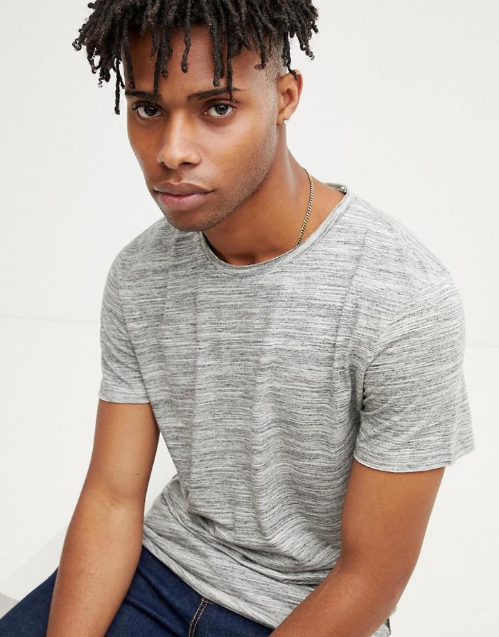 Jack & Jones Originals Longline T-shirt With Curved Hem In Spacedye Cotton - Gray