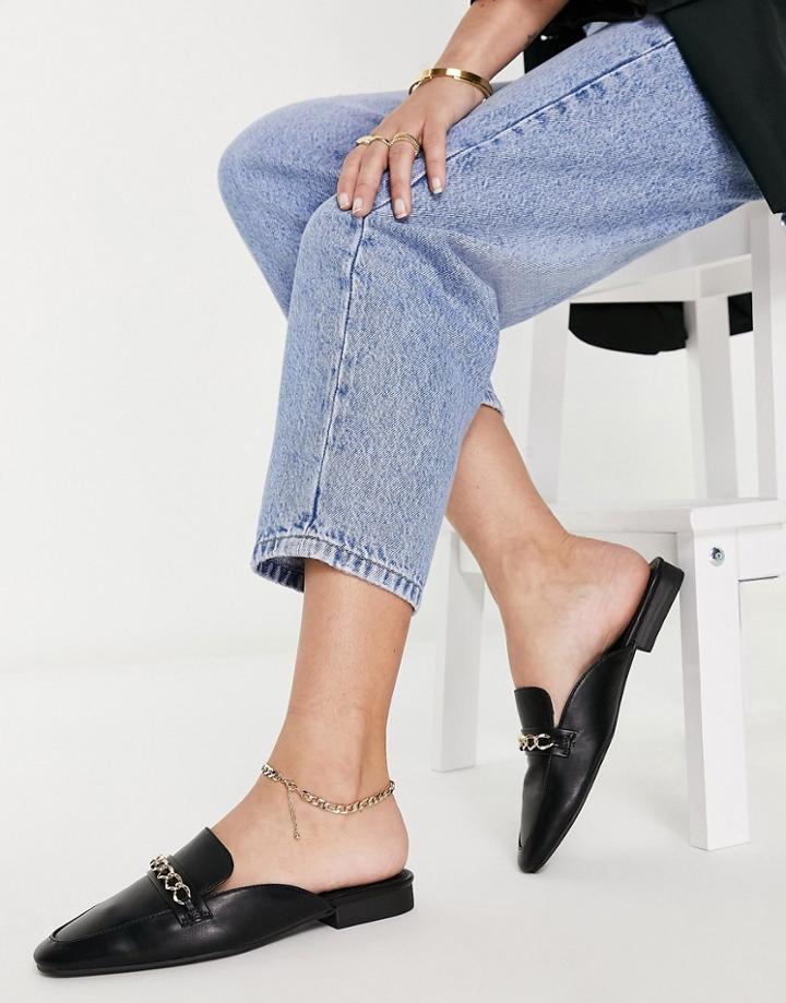 Asos Design Motto Chain Flat Mules In Black