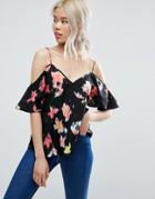 Asos Cold Shoulder Cami In Abstract Floral Print - Multi