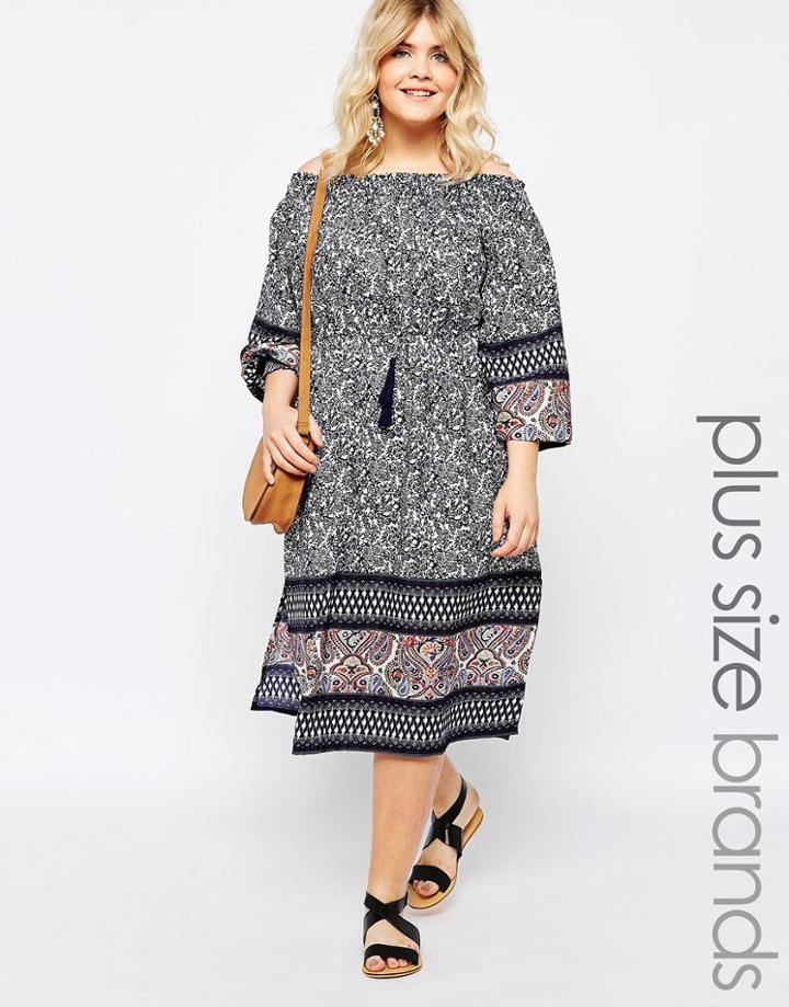 Diya Plus Off The Shoulder Midi Dress With Side Splits - Multi