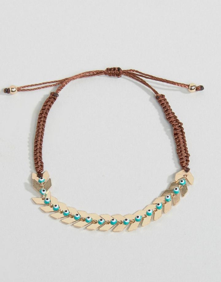 Nylon Chevron Bracelet With Fabric Tie - Gold