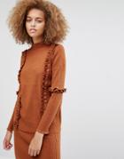 Warehouse Ruffle Detail Sweater Co-ord - Copper