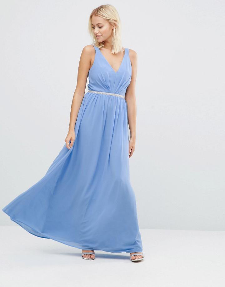 Jarlo Cristobel Plunge Front Maxi Dress - Blue