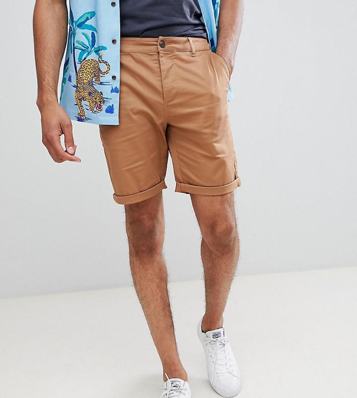 Asos Design Tall Slim Chino Shorts In Camel - Brown