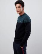 Fred Perry Paneled Crew Neck Knitted Sweater In Black/green - Black