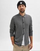 Selected Homme Organic Cotton Blend Button Through Collared Cardigan In Dark Gray